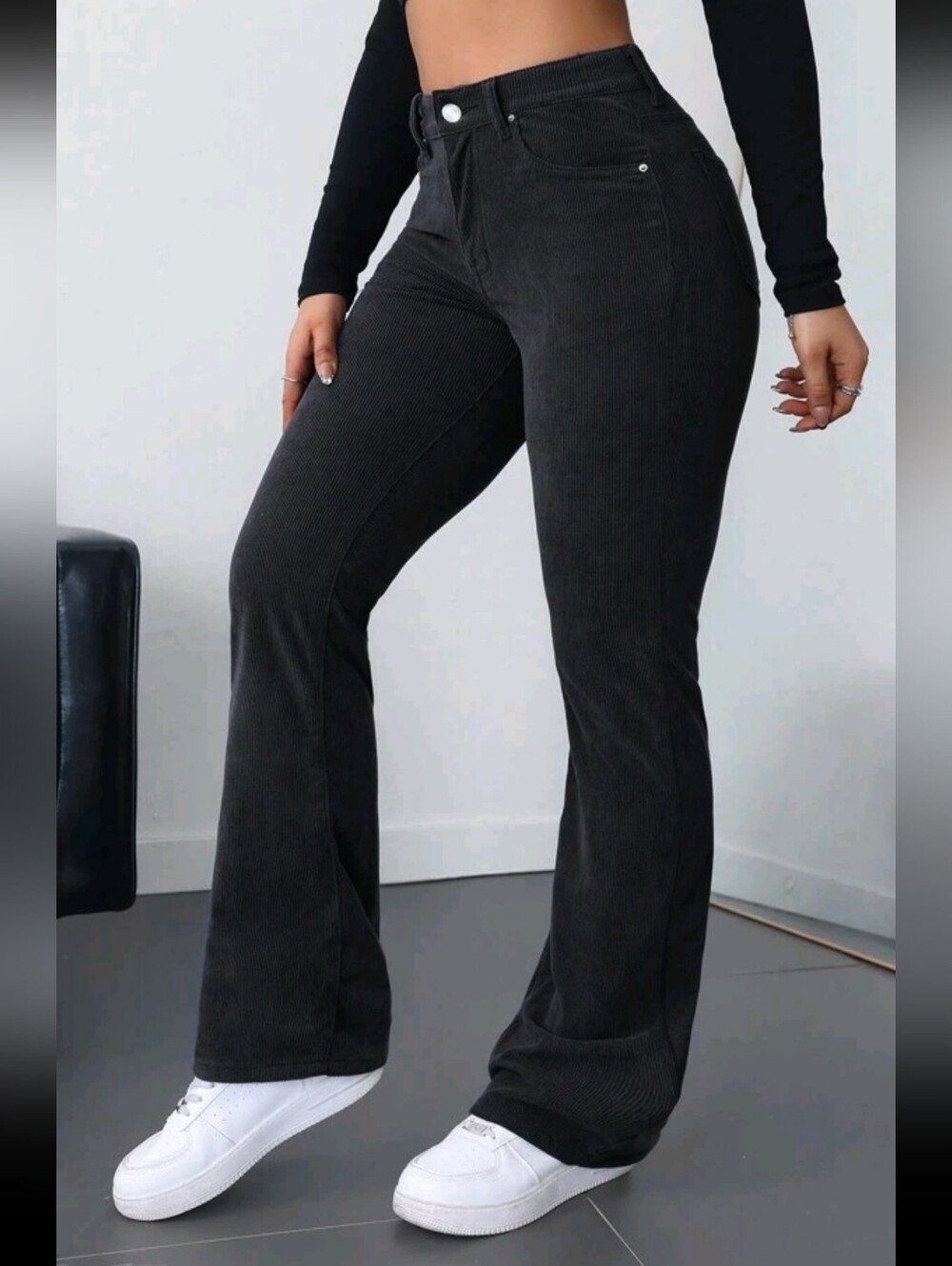 SHEIN High-Rise Dark Gray Bootcut Corduroy Pants